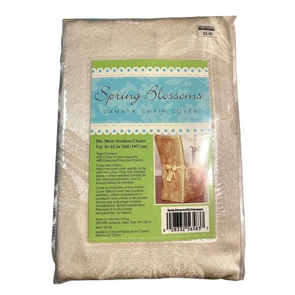 Spring Blossoms Damask Chair Cover Beige Fits Most Armless Chairs Up To 42" Tall - Picture 2 of 2